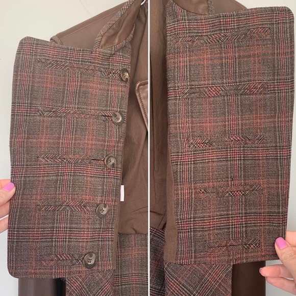 BCBMaxAzria Military Style Leather Jacket With Plaid Trim Size Medium - Picture 10 of 11